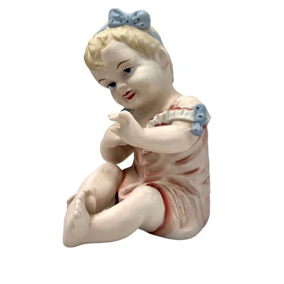 VINTAGE HOMCO OF JAPAN BISQUE PORCELAIN PIANO BABIES - SET OF 2